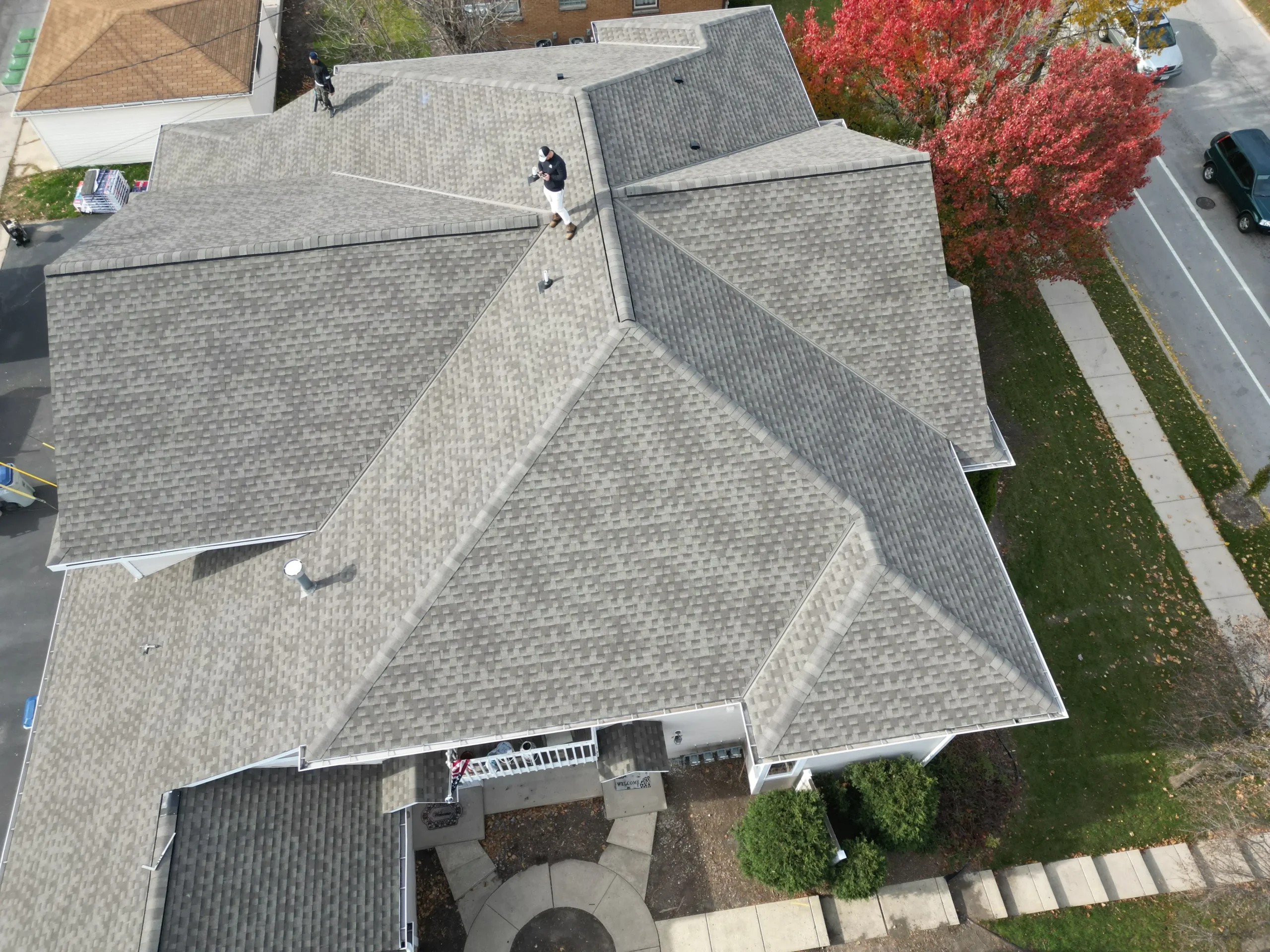 Professional commercial roofing contractors at work