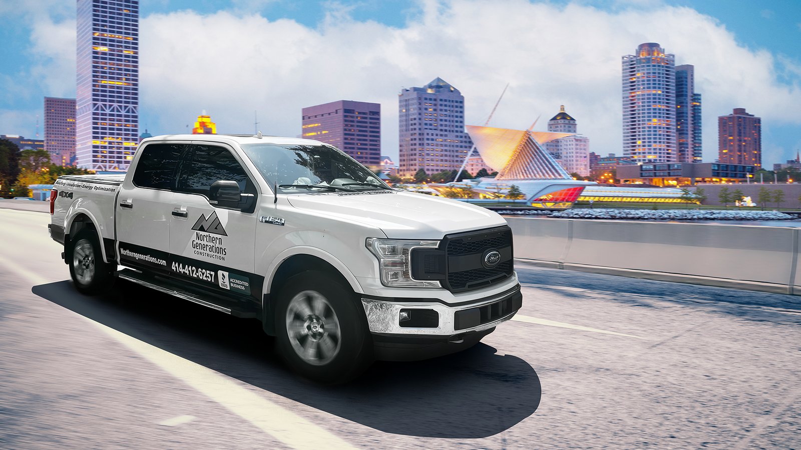 Local Milwaukee roofing contractor truck and crew at residential job site